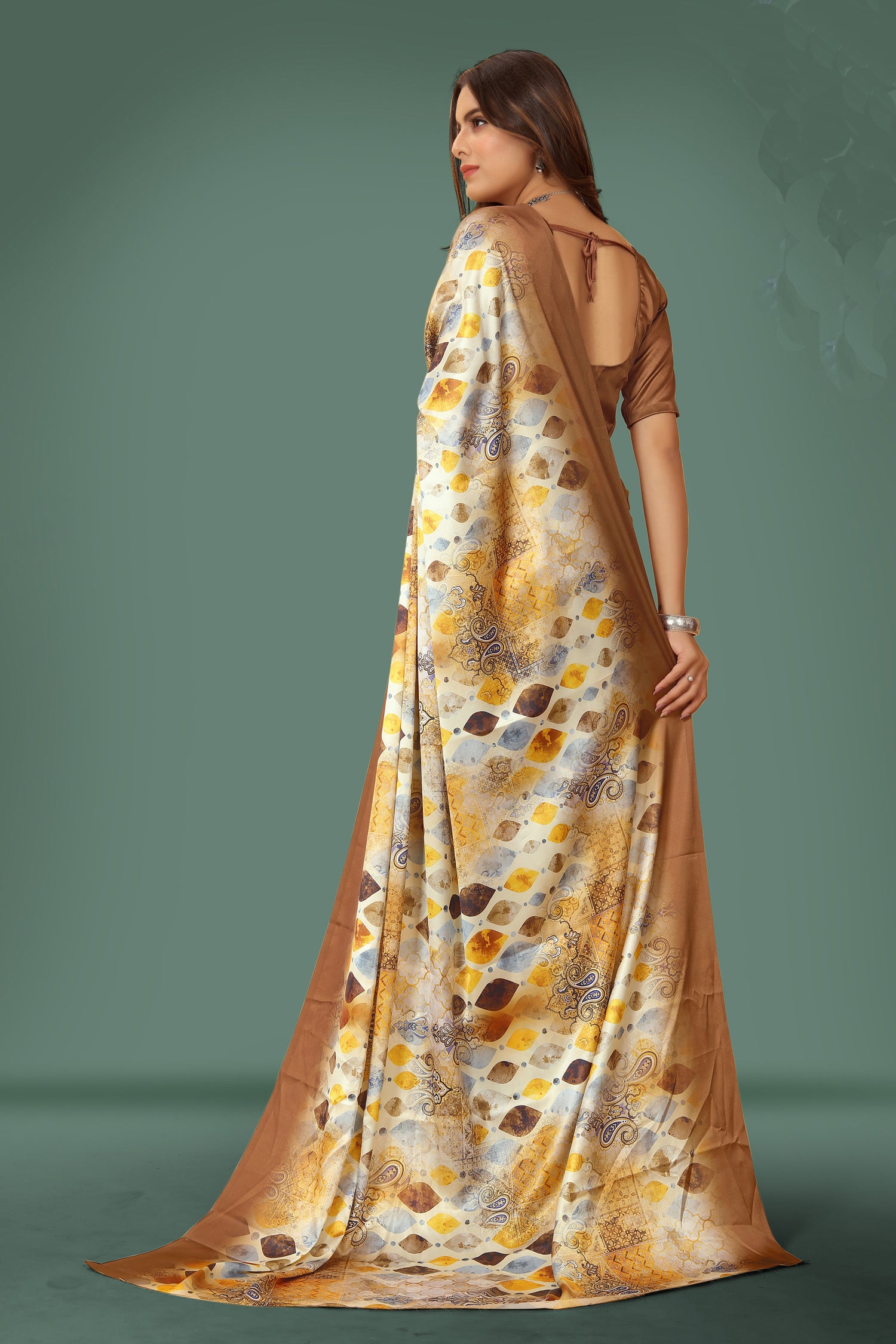 Floral Printed Satin Saree